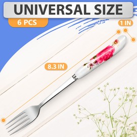 6Pcs Dinner Stainless Steel Forks Silverware - Dinner Fork with Ceramic Handle Stainless Steel Cutlery Forks Set - Dessert Forks and Spoons Silverware for Home, Restaurant and Kitchen Cutlery Sets