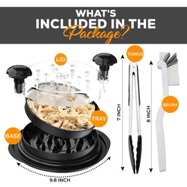 Large Chicken Shredder with Transparent Lid, Brush & Tongs - 10" Handheld Meat Shredder Tool Twist for Chicken, Turkey, Beef, Pork and More - Dishwasher Safe