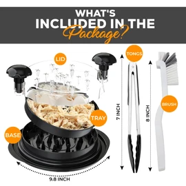 Large Chicken Shredder with Transparent Lid, Brush & Tongs - 10" Handheld Meat Shredder Tool Twist for Chicken, Turkey, Beef, Pork and More - Dishwasher Safe