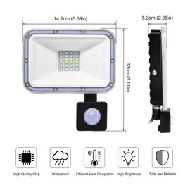 LED Spotlight with Motion Sensor 20 W Waterproof IP67 Outdoor Spotlight 6500 K Cool White 1600 LM Headlight LED for Garden Garage Patio Sports Field LED Floodlight