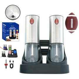 Danett Electric Salt and Pepper Grinder Set,Custom football buttons,Add speed adjustment button,Automatic Pepper Mills with Charging Base and LED Light,Adjustable Coarseness Stainless Steel 2pcs Set