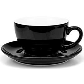 Yesland 10 oz Coffee Cup and Saucer, Ceramic Glossy Black Cappuccino Cups with Saucers for Coffee Shop and Barista, Perfect for Specialty Coffee Drinks, Latte, Cafe Mocha and Tea
