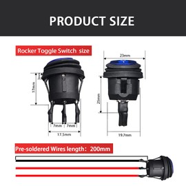 mankk 4Pcs Round Rocker Switch 12V Waterproof Toggle Switch SPST 3 Pin ON/Off Blue LED Lighted with Pre-soldered Wires for Car Auto Boat Trucks KCD1-5-101NW-BU-X