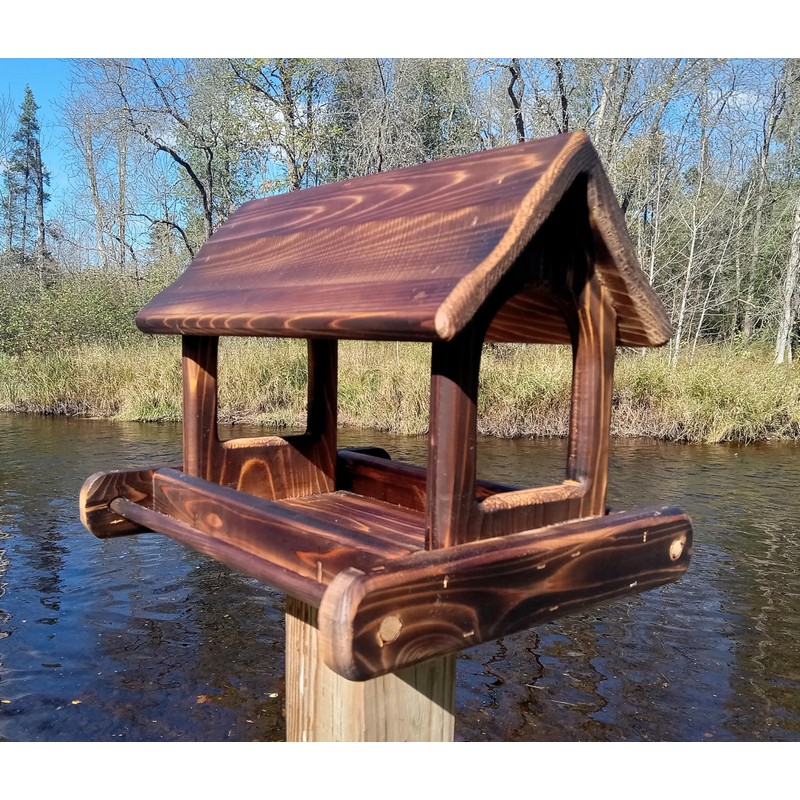 14 Inch Post Mount Cedar Wood Fly Through Platform Bird