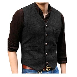 Solovedress Men's Vintage Classic Wool Suit Vest Formal Regular Fit Vest Suit Vest for Wedding Groomsmen, black