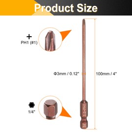 sourcing map 5pcs #1 Phillips Screwdriver Bit PH1 1/4" Hex Shank 4" (100mm) Long 3mm Rod Magnetic Cross Head Drive Drill Bits S2 Steel Industrial Screw Driver Electric Power Tool, Brown