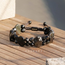 Protection Crystals Beads Bracelets for Men - HASKARE Premium Mens Beaded Bracelet Unique Gifts Black Obsidian Bracelet, Ultimate Protection Beads Bracelet Engraved Cross Shield Stone Bracelet for Men