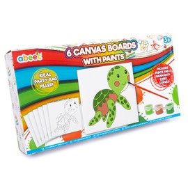 abeec Canvas Party Bag Fillers For Kids Unisex - 6 x Pre-Drawn Canvas Boards, 16 x Acrylic Paint, and 6 x Brush - Perfect for Birthday Party Bags Fillers - Crafts For Kids - Kids Party Favours