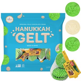 The Dreidel Company Hanukkah White Chocolate Coins, Chanuka Gelt, Dairy Milk Chocolate in Mesh Bags, Cholov Yisroel, Made in Israel (6 Bags)
