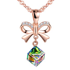 MOOFUN Women's Necklace 925 Sterling Silver Cubic Zirconia Bow with Crystal Charms Pendant Rose Gold Chain Jewellery Packaging Gifts for Her Wife Girlfriend Women Valentine's Day Mother's Day