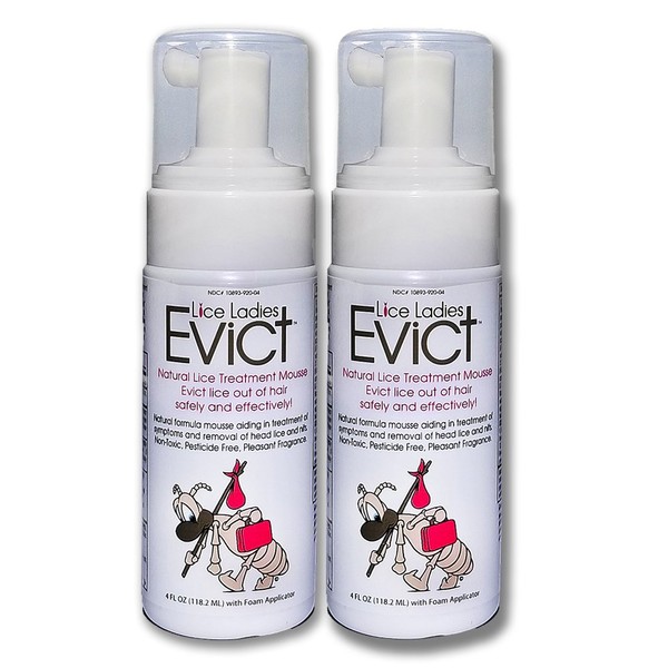 Lice Ladies EVICT - All-in-One Safe Lice Treatment for Kids | Stops Lice, Eliminates Lice Eggs | 100% Natural and Non-Toxic | Used by Lice Professionals | Foaming Mousse Lice Treatment -2-Pack of 4oz