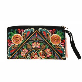 Wabilu Floral Embroidered Boho Wristlet Women Girls Evening Clutch Bags Handbags Handmade Beach Bag With Lanyard, Gesang, One Size