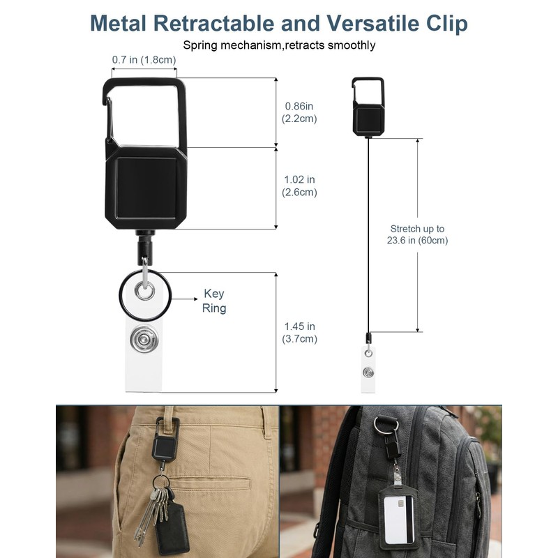 Retractable ID Badge Holder with Breakaway Lanyard and Clip, Faux