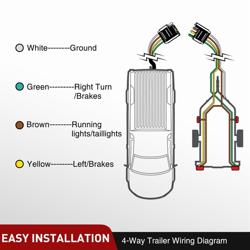 Nilight 25 Feet 4 Way Trailer Wire Extension Cable 14