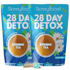Skinny Boost Evening Tea-Cleanse and detox support, reduce bloating, cleanse colon, reduce toxins, vegan, sugar free-(2 PACK-)14 bags-lemon honey