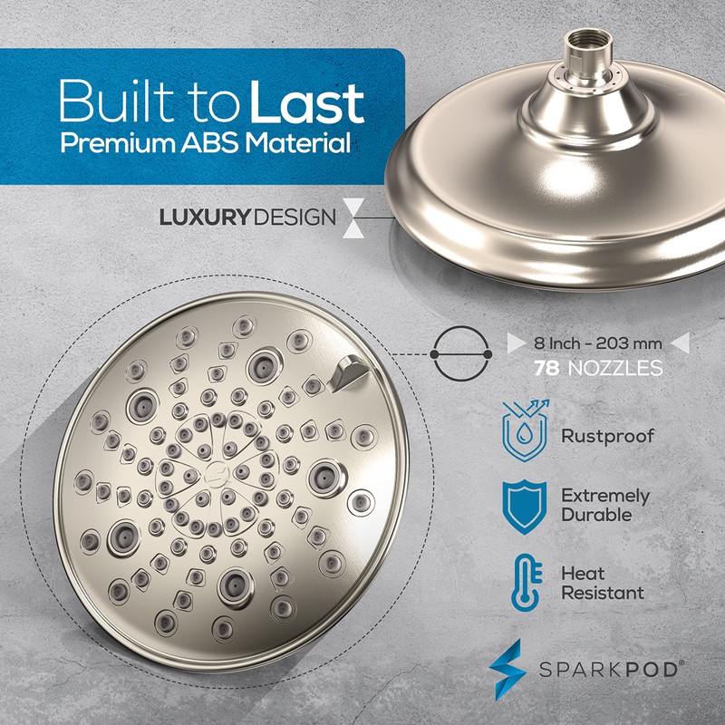 SparkPod 7 Spray Settings Shower Head - Adjustable High Flow