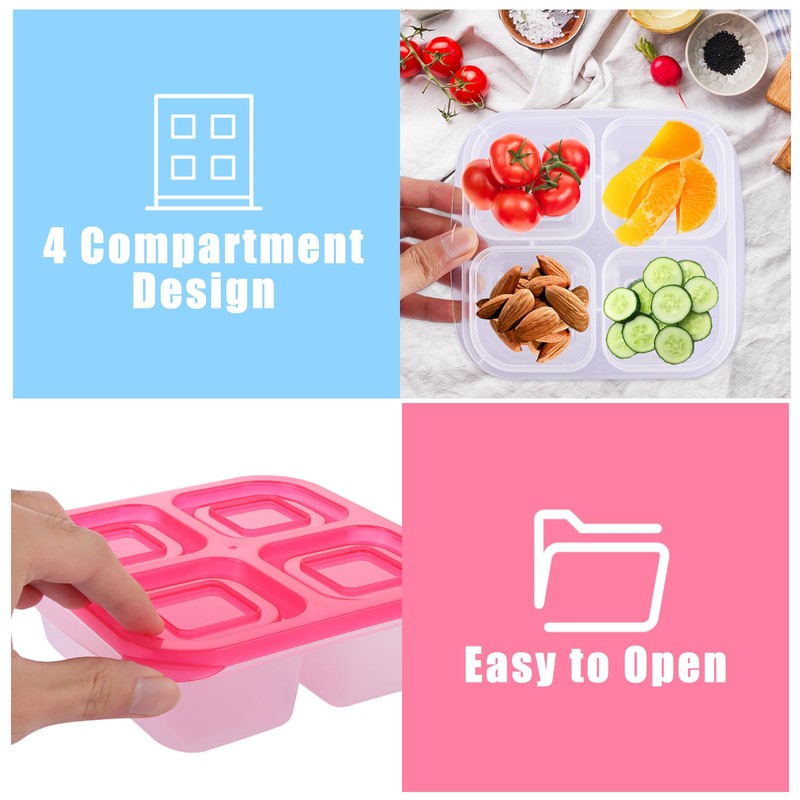 DAJAVE 10 Pcs Snack Boxes, Lunchables Container 4 Compartments Snack