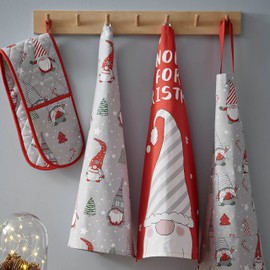 Catherine Lansfield Christmas Gnomes Cotton 50x75cm Kitchen Tea Towel Pack of 4 Grey Red