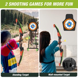 HYES Bow and Arrow for Kids, LED Light Up Archery Set with 12 Suction Cup Arrows, 1 Standing Target, 1 Quiver, Indoor Outdoor Sport Gifts for Boys Girls Ages 4-12, Green