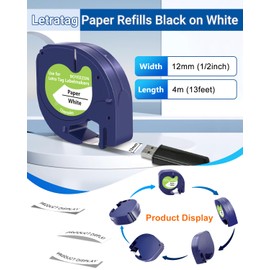 BOYEEZON 4Pk Replace for Dymo LetraTag Refills White Paper 91330 1/2" x 13' Compatible with Dymo Label Maker Refills 12mm x 4m for DYMO Letratag 100H 100T 200B QX50
