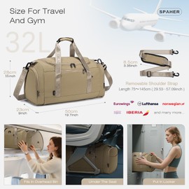 SPAHER Travel Sports Gym Duffle Bag with Shoes Compartment and Wet Pocket Waterproof Weekend Overnight Bag Women with Insulated Pocket Holdall Bag for Swimming Yoga Travel, Blue