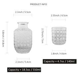 Bedside Water Carafe and Glass Set for Bedroom Nightstand, Bedside, Ticked Glass Mouthwash Decanter for Bathroom, Water Pitcher Set 18.5 oz