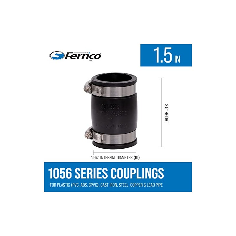 Fernco 1056-150 1-1/2-in. Flexible PVC Pipe Coupling for Cast Iron