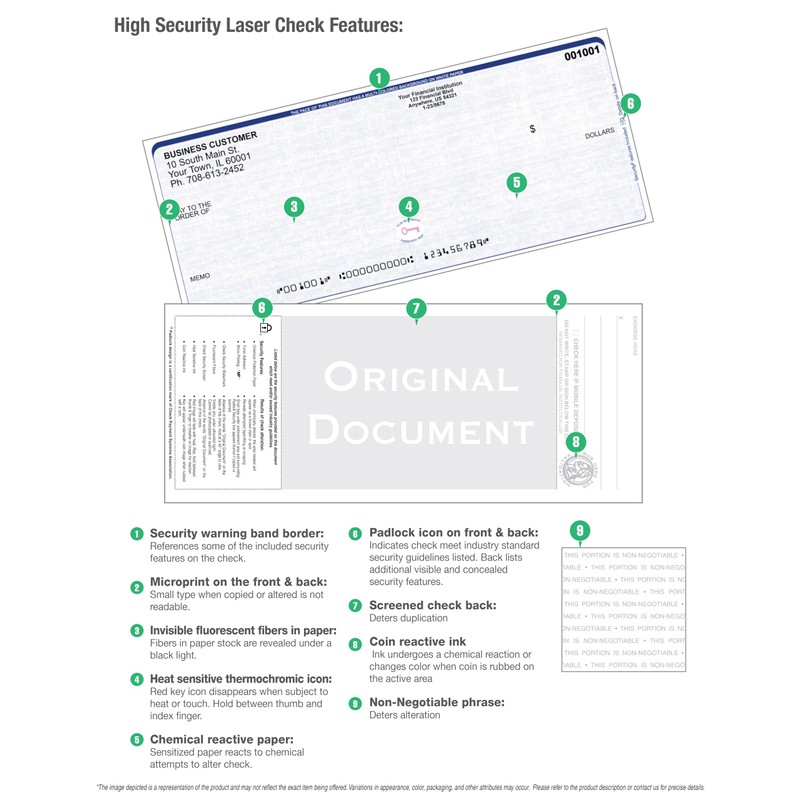 Blank High Security Top Computer Checks, 250 Green Laser Checks