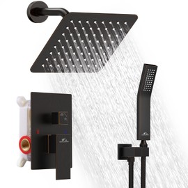 Shower System Rainfall Shower Faucets Set Oil Rubbed Bronze, 8 Inch Wall Mounted Rain Shower Head with Handheld Spray Shower Valve and Trim Included