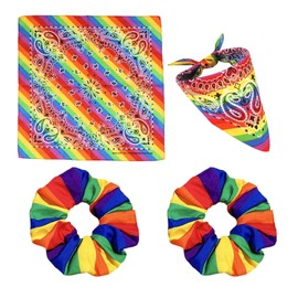CWPFVQA 1 Colourful Striped Printed Headscarf, 2 Colon Hair Ties, Rainbow Headscarf, Rainbow Headscarf, Rainbow Headscarf, Pride Hair Accessories, Rainbow Accessories, multicoloured, 1 pc (pack of 1)