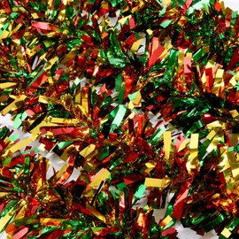 26.2 Feet Christmas Tinsel Garland Metallic Christmas Tree Garland Shiny Party Tinsel Garland Hanging Decorations for Christmas Tree Decorations Wedding Birthday Party Supplies (Gold, Red and Green)