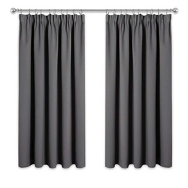 PONY DANCE Grey Blackout Curtains - Grey Pencil Pleat Thermal Curtains 46 x 54 Drop Light Blocking Window Treatments Energy Saving for Boys' Bedroom/Kitchen, 2 Pieces