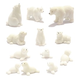 Yokoke Set of 12 Sea Ocean Animal Figurines White Christmas Miniatures Polar Bears Seals for Fairy Garden Snowball Ice Sea Theme Dollhouse Arctic Circle