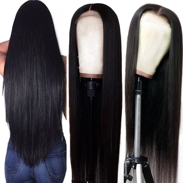 Hermosa 13x4 Glueless Lace Front Wigs Human Hair 180 Density 9A Brazilian Straight Human Hair Wigs for Women Pre Plucked with Baby Hair Natural Hairline 20 inch