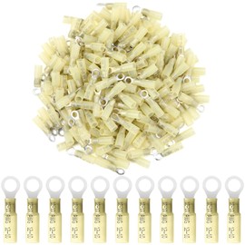 Ecally 300 Pcs Heat Shrink Ring Terminals #10 Electrical Connectors Connector Clear Wire Connectors, Waterproof and Insulated (Yellow,Ring#10)