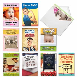 NobleWorks - 10 Assorted Mother's Day Cards with Envelopes - Boxed Funny Cards for Mom, Stepmom, Women - Mom Always Knows Best AC6782MDG-B1x10