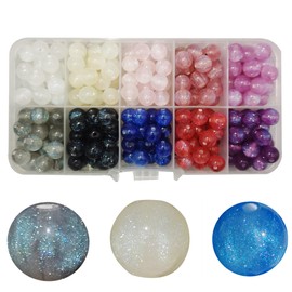 GraceAngie 120 Pcs 10mm Resin Beads for Jewelry Making Craft DIY 10 Glitter Colors Round Shape Loose Spacer Beads for Wedding Home Decor (Mixed)