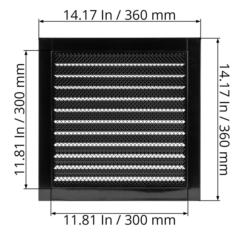 12" x 12" Inch Square Black Galvanized Steel Ventilation Grille
