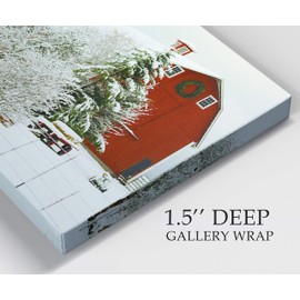 Renditions Gallery Vintage Abstract Prints for Home Decor Red Snowy Barn Christmas on the Farm Wall Hanging Picture & Prints for Bedroom Dining Living Room Office Home Kitchen Decor - 32"X48" LT18