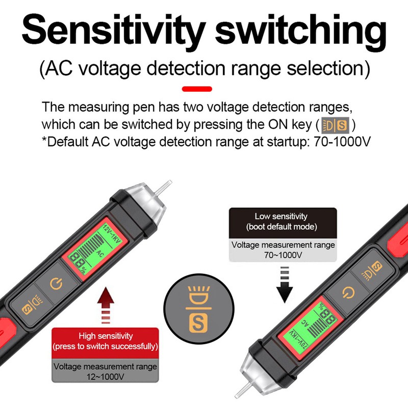 HT103 AC Voltage Tester Pen Waterproof Sound Light Alarm 12‑1000V