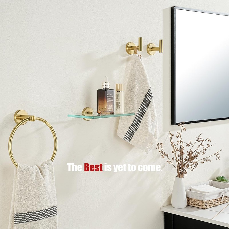 JQK Bathroom Glass Shelf Gold, Tempered Glass Shower Storage 8