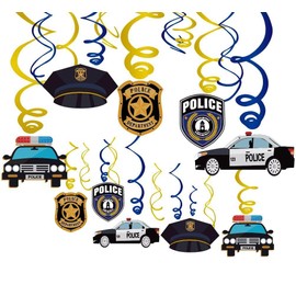 GAKA FAVOR Pack of 25 Swirl Decorative Police Spirals Garland Foil Ceiling Hanger Police Blue Gold Silver Spiral Decoration for Boys Birthday Party Decoration