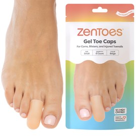 ZenToes 6 Pack Gel Toe Cap and Protector - Cushions and Protects to Provide Relief from Missing or Ingrown Toenails, Corns, Blisters, Hammer Toes (Small, Beige)