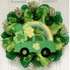 St Patricks Day Shamrock Truck With Rainbow Handmade Deco Mesh