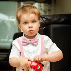 BEWDIO Pink Suspenders and Bow Tie Set for Baby Girl, Bowtie and Suspenders with 4 Strong Metal Clips (4-05-1)