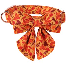 Lionet Paws Dog Collar with Bowtie - Cute Cotton Adjustable Fall Bowtie Dog Collar with Metal Buckle for Small Medium Large Dog Girl Boy Gift, M, Neck 13.5-22in