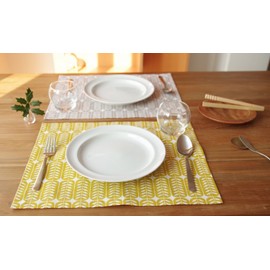 René Dieu Kukshome 18400011 Placemat, Leaf/Yellow, 16.9 x 13.8 inches (43 x 35 cm)