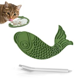 Licking Mat for Dogs and Cats,Fish-Shaped Cat Slow Feeders Lick Mat, Non-Slip Slow Feeders Licking Mat with Suction Cups for Reducing Boredom, Great for Bathing and Grooming（Green）
