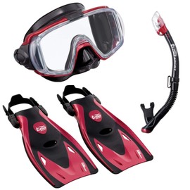 TUSA Sport Adult Black Series Visio Tri-Ex Mask, Dry Snorkel, and Fins Travel Set,