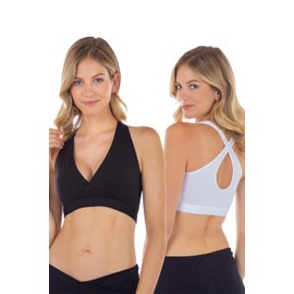 MAMARELLA Double Pack Sleep Nursing Bras Racerback Made of Cotton and Modal Nursing Bras Especially for Night, Without Underwire, Pregnancy, black/white
